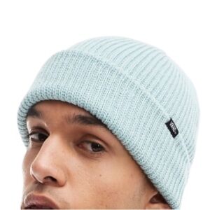 VANS Unisex Ribbed Knit Core Basics Beanie Cuffed Baby Blue Logo OS